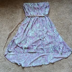 Paisley printed hi-low strapless dress